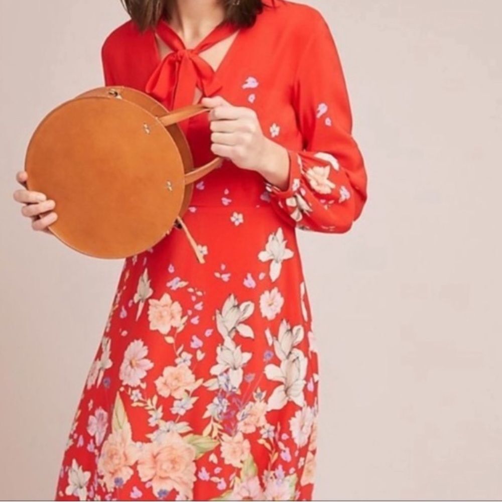 Anthropologie Red Floral Mini Dress